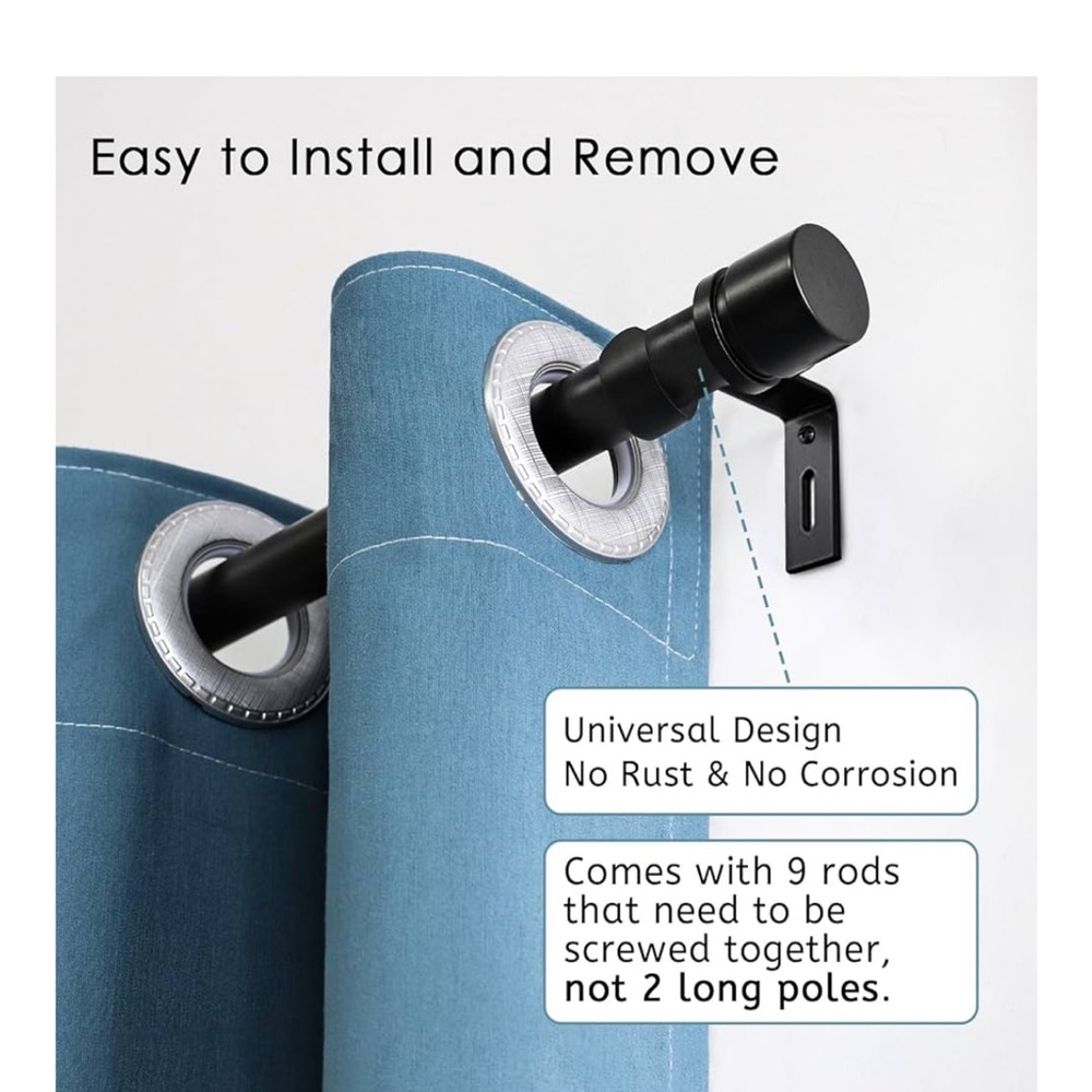 NIB Adjustable Black Curtain Rod 16-144”